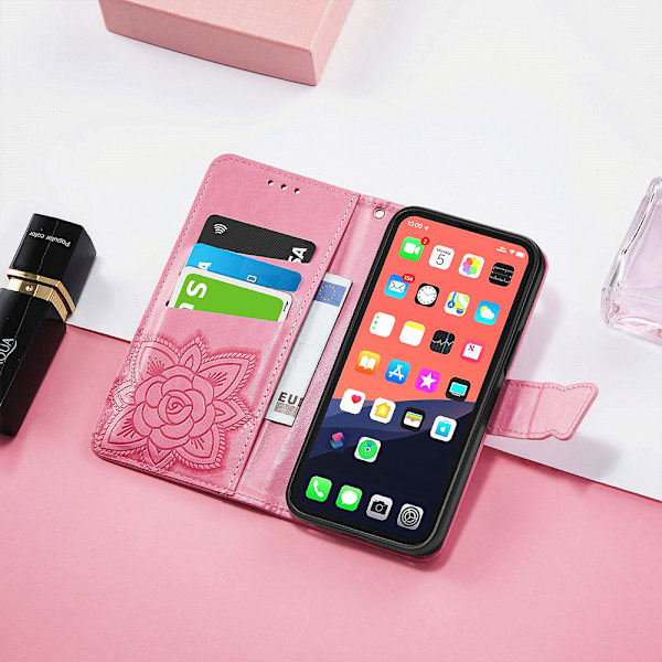 PU Læder Stativ Kortholder Strap Flip Cover til iPhone 14