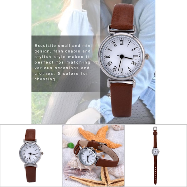 Exklusiv liten enkel modeklocka för kvinnor Retro läder minirurarmband (kaffe)