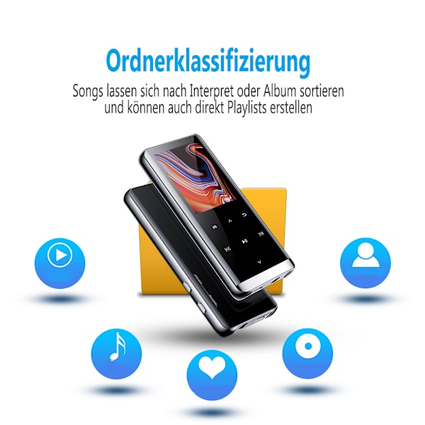 TIMMKOO MP3-spelare med Bluetooth, 4,0" Full Touchscreen MP4 MP3-spelare med högtalare, bärbar HiFi-ljud MP3-spelare med Bluetooth, diktafon,