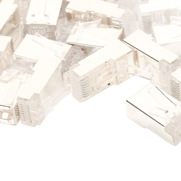 100 stk RJ45 CAT6e Pass Through-kontakter Ren kobber Skjermet Plug and Play 8P8C Ethernet-kabel Krympeender Sølvbelagt