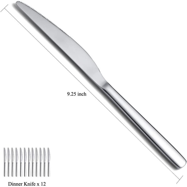 Middagsknivar 12 delar, robust 9,25" rostfritt stål Modern