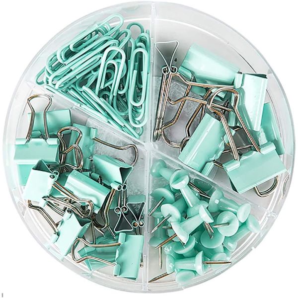 Papirclips og binderclips, trykknapper og holder, skridsikker