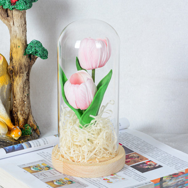 Oplyste tulipaner i glaskuppel Kunstig LED-tulipan Blomsternattlys til mors dag