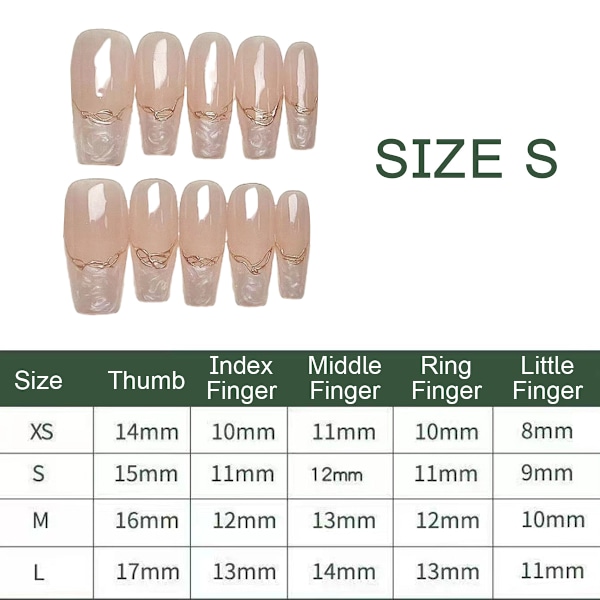 Kort trykk på spiker Medium Coffin Nail Art med 3D Luxury Design Gjenbrukbare falske negler 10 stk med relatert neglekit 4 størrelser
