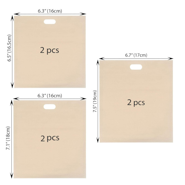 6 stk. Non-Stick Toasterposer, Toasterposer Non Stick Sandwich Toastie Pose Premium Genanvendelige Toasterposer, Toastieposer Varmebestandige Pizza Brød Snack