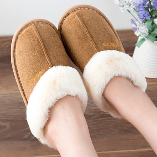 Khaki Fluffy Soft Warm Slip On House Slippers,Anti-Skid