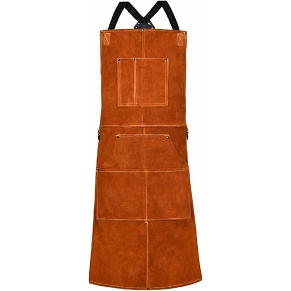 Welding Apron with Gloves, Cowhide Leather Work Apron with 6 Pockets, Multifunctional Kitchen Apron, Adjustable Straps from M to XXL for Men and Women