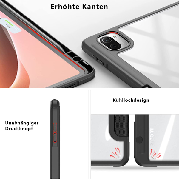 DUZZONA Fodral för Xiaomi Mi Pad 5/Mi Pad 5 Pro 11-tums 2021, Fashionabelt Smart Trifold Stativfodral, Stativskyddsskal med Transparent PC-baksida