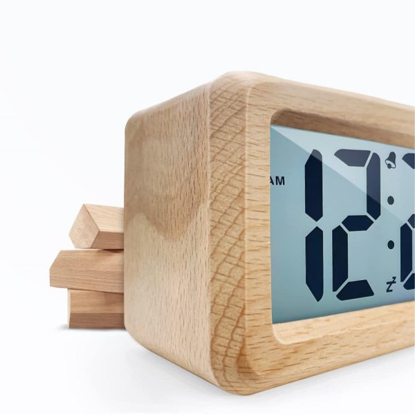 Digital väckarklocka, digital väckarklocka i trä med sensor