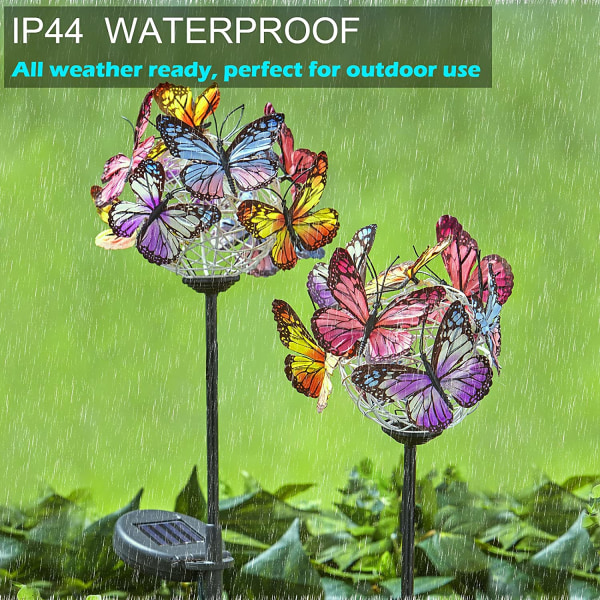 Garden Solar Light Butterflies Decor - [2 Pack] Butterfly Waterp