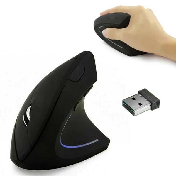 Trådlös mus, lämplig för bärbara datorer, datorer, vertikala trådlösa datormöss, justerbar via USB mottagare, svart