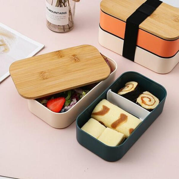 Lunchlåda - Bento Lunchlåda Allt-i-ett, Måltidslåda med bestick och såsskålar - Bentolåda för sallader, snacks, lunchlådefack med tillbehör, idealisk måltidsförberedelse - Svart