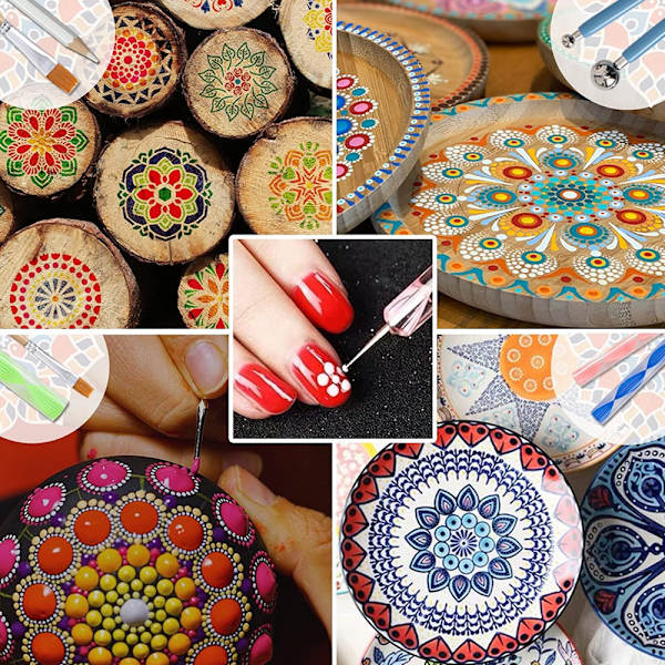 Mandala-pistetyökalujen ja -stensiilien sarja, maalauskivien piirtämiseen, lasten askarteluun, kynsien koristeluun
