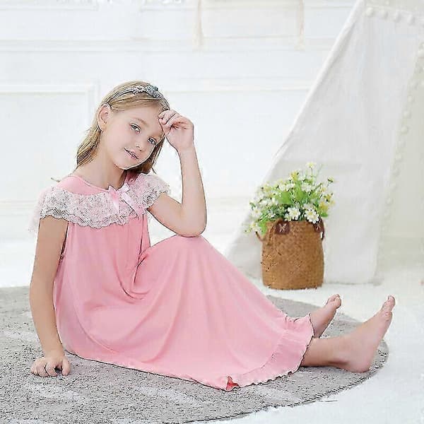 Barn Flickor Bomull Pyjamas Nattlinne Sovkläder Prinsessklänning Nattlinne Söt fkpm Pink 140 cm