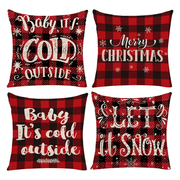 4pcs Christmas pillow case, linen super soft cushion