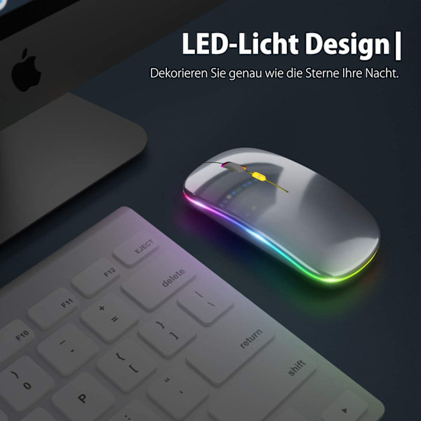 Uppdatera PC Mouse Wireless LED Uppladdningsbar Silent Wireless Mouse Gray