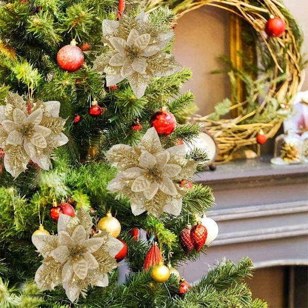 12 stk. Kunstige juleblomster, juleblomster julestjerne, blomster