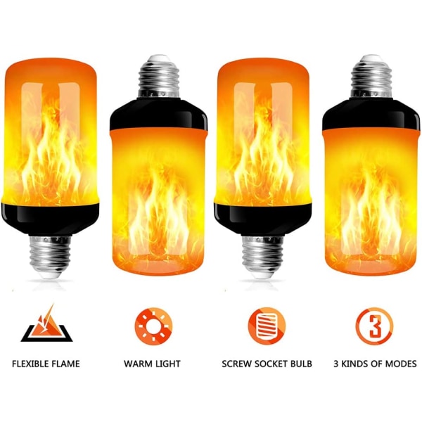 Flame Light Bulb, E27 5W LED Flame Effect Light Bulb med 4 Light