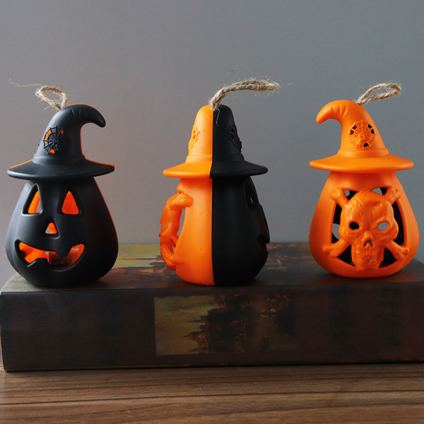 3-pack Halloween LED-pumpalampor Bärbar med häxhatt Black Pumpkin Orange  Skull a3d6 | Black Pumpkin Orange Skull | Fyndiq