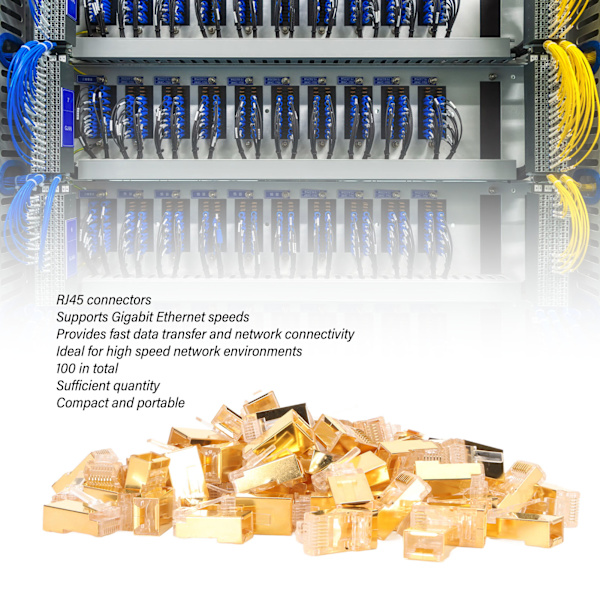 100 stk RJ45 CAT6e Pass Through-kontakter Ren kobber Skjermet Plug and Play 8P8C Ethernet-kabel Krympeender Gullbelagt