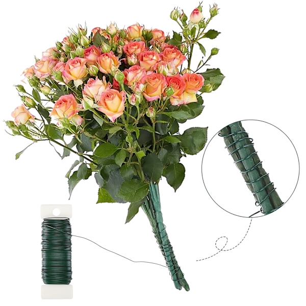 Stark tråd för blomsterarrangemang, fast beläggning säkerställer långvarig skönhet, idealisk för kransbindning, 22 gauge spoltråd, lätt att använda för
