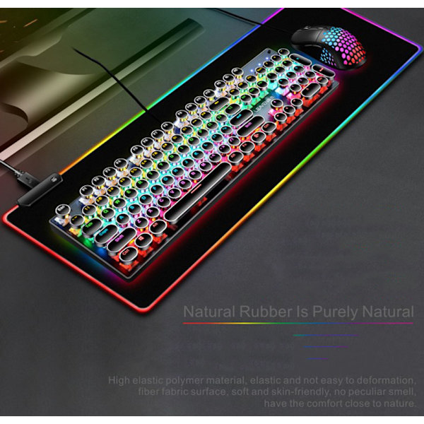 RGB Gaming Musemåtte, XXL, 800*300mm, Soft-Led-Musemåtte, Computertastatur-Musemåtter Matte, Sort