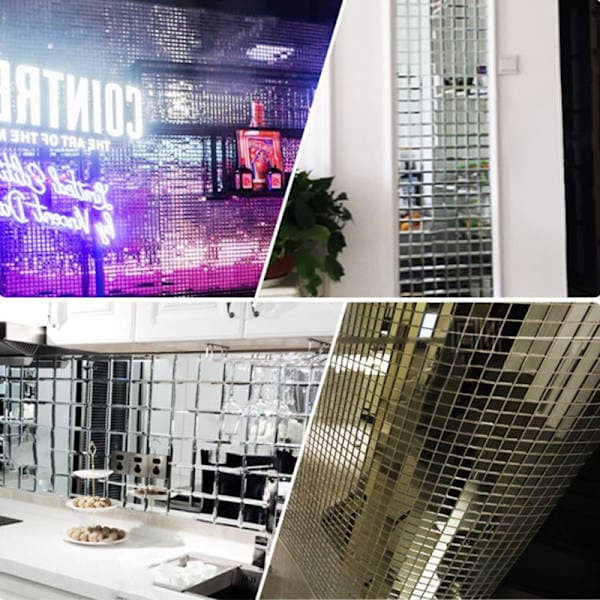 Self-Adhesive Mirror Mosaic Tiles DIY Mini Square Acrylic Silver 4*100cm Silver Silver Silver 4*100cm