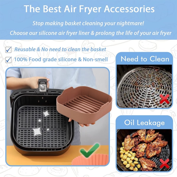 Airfryer silikonform, erstatning for papirinnlegg, firkantet