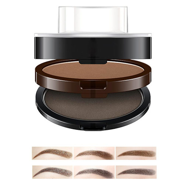Ögonbrynsstämpel Puder Perfekt Ögonbrynskraft Tre Sälar Naturlig Ögonbrynspulver med Borste Ögon Makeup Verktyg - Mörkgrå + Ljusbrun
