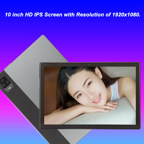 10-tums Tablet för Android 12 8-kärnig CPU 8GB RAM 256GB ROM 5G WiFi IPS-skärm Samtalstablet med Dubbla Kameror 100‑240V Grå EU-kontakt