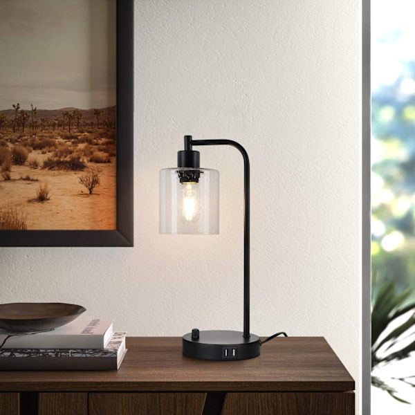 Industriell bordlampe med 2 USB-porter, fullstendig trinnløs dimbar V