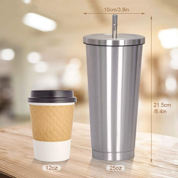 Aiboria 750ml / 25oz rustfrit rejsekrus i rustfrit stål med sugerør og låg