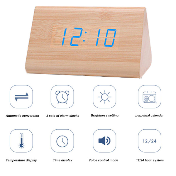 Kreativ smart LED-träklocka lysande elektronisk väckarklocka