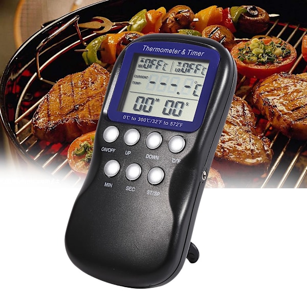 1 stk Digital Matvaretermometer Timer Kjøkken Matlaging Baking BBQ Temperaturmåling Ny