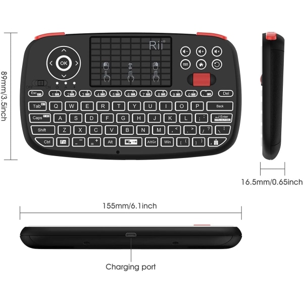 Mini Bluetooth-tastatur med touchpad, bærbar trådløs tastatur med 2,4G USB-dongle