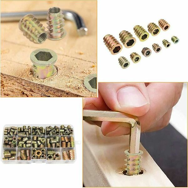 M4 M5 M6 M8 M10 Sekskantmuttere med gjengede innsatser, Sink-legering Sekskantede gjengede innsatsmuttere Innsatser,(230PCS)