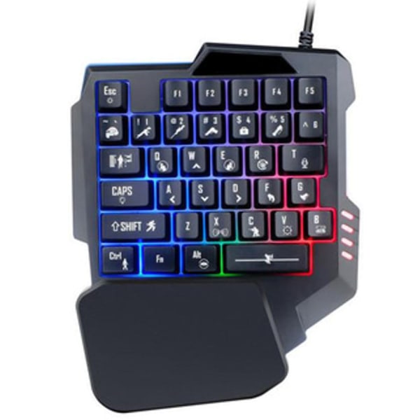 Enhånds mekanisk gaming-tastatur, blå taster, RGB-baggrundsbelysning, 35 taster, hurtig reaktion med håndledsstøtte, spilcontroller til computer, desktop,