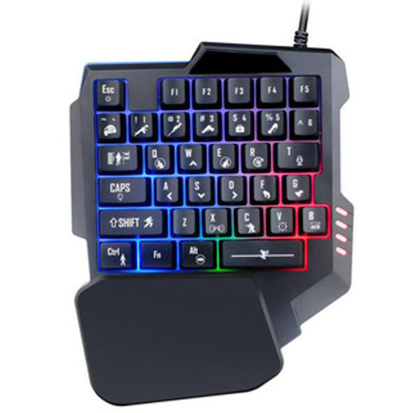 Enhands mekaniskt speltangentbord, blå tangenter, RGB-bakgrundsbelysning, 35 tangenter, snabb respons med handledsstöd, spelkontroll för dator, stationär,