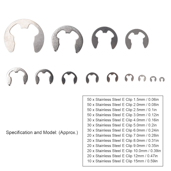 400 st E-clips Cirkelsäkringar 604 Rostfritt Stål Sortiment Set Kit för Lager