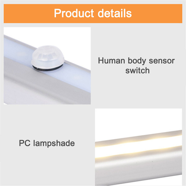 2 stk. LED-skabslys, 60 LED genopladeligt bevægelsessensorlys