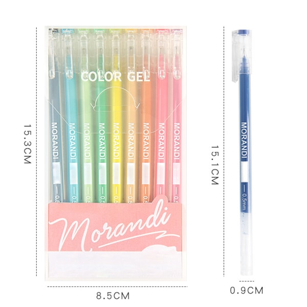 Gelfjærpenner (0,5 mm), assorterte farger, 9 stk.