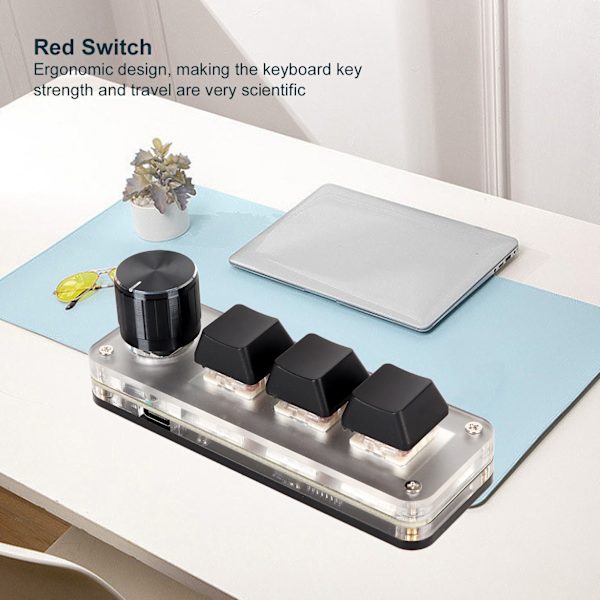 Rød bryter makro-tastatur Plug and Play ergonomisk tilpassede knotter USB Mini-tastatur for stasjonær PC 3 taster 1 knott