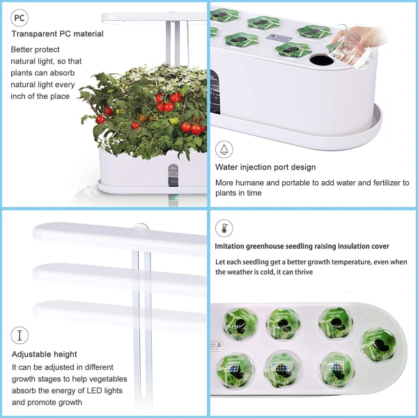 Hydroponisk dyrkningssystem, 10Pods indendørs urtehavekit med