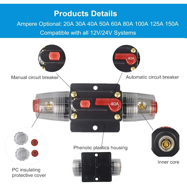 30A 40A 50A 60A 80A 100A 150A Audio Kretsbryter Auto Bil Ste