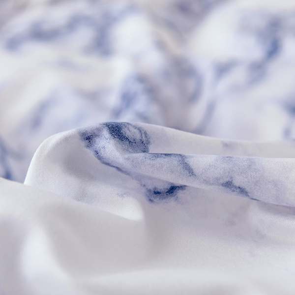 3-delt sengetøysett i polyester med marmorert mønster, dynetrekk med putevar, AU-dobbel størrelse (blå)