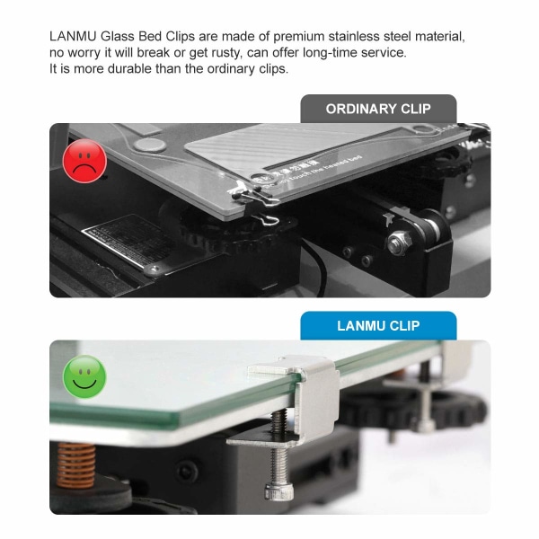 Glasbäddklämmor Kompatibel med Ender 3/3 Pro/3 V2/3S, Ender 5/Plus, CR-10/10S Pro, CR-20 PRO, Justerbar 3D-skrivare i rostfritt stål, uppvärmd säng