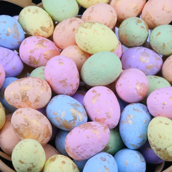 Eleganta Mini Påskägg, Påskdekorationer i Skum med Gyllene Fläckar för Vårfestdekoration, Party Favör Ägg för Inomhus Utomhus Prydnad