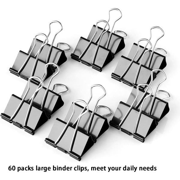 Store bindere clips 1,6 tommer (60 pakke), store bindere clips til