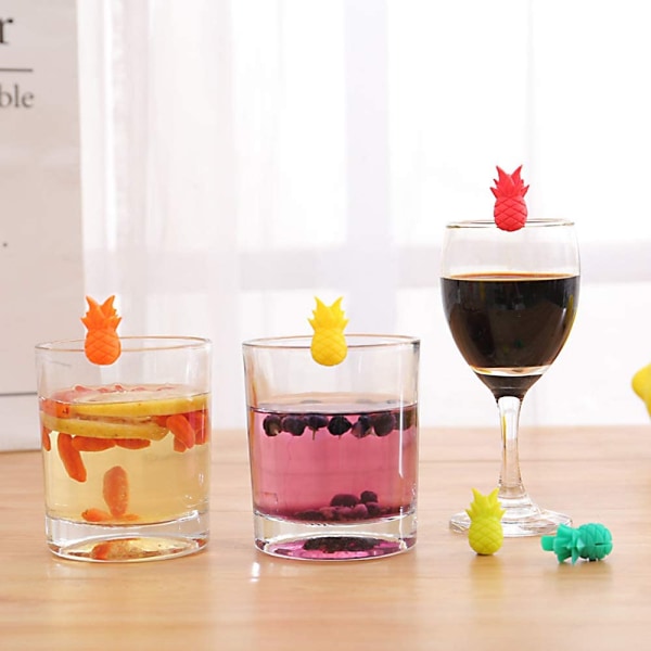 Ananas modell glass markører sett med 6 silikon drikke vin