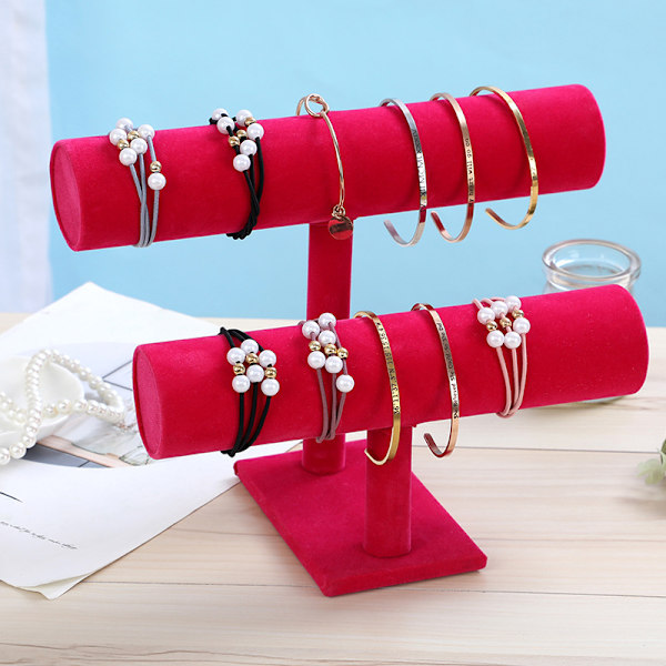 Smyckesdisplayställ Enkelt Modernt Armband Scrunchies Hållare för Hem Smycken Butik Showcase Ros Röd Dubbel Rad